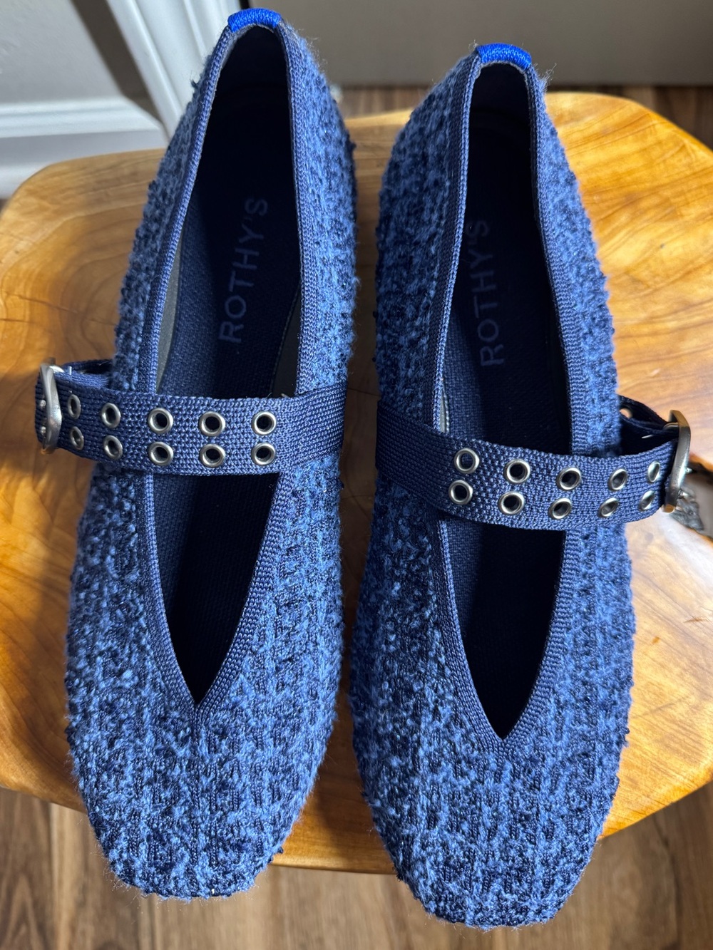 Rothy's The Max Buckle Women's Mary Janes Blue Tweed Preppy-Boho Sz. 8,5M - Picture 3 of 14